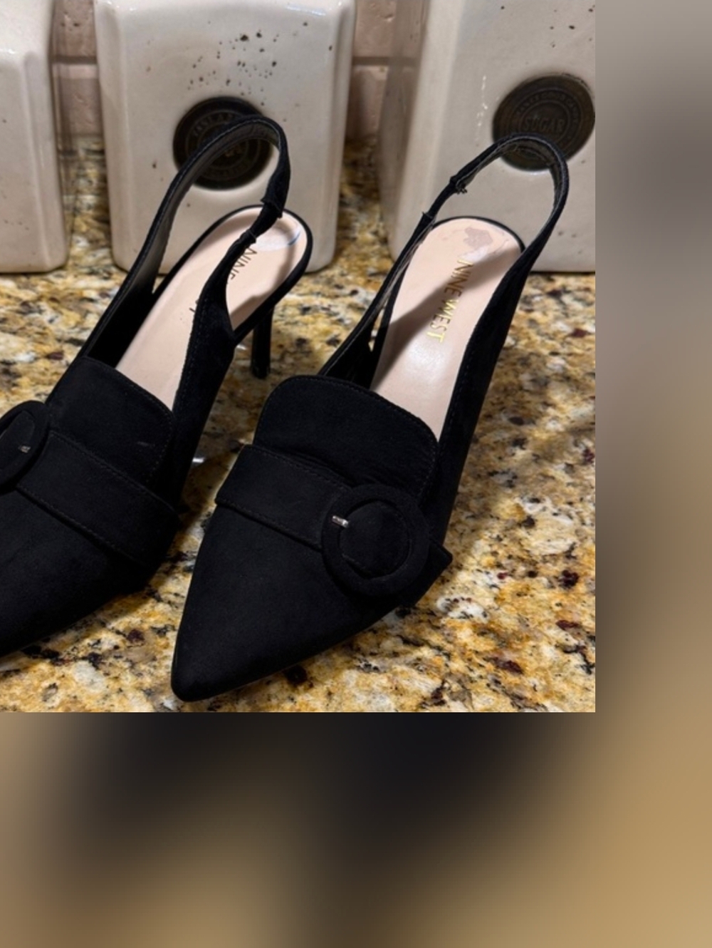 Nine West Nataly Black Suede Slingback Pointed Toe Buckle Pumps Size 9 1/2 M - Picture 8 of 9